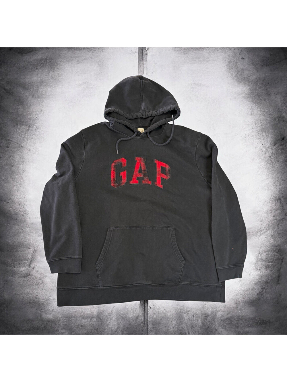 Gap Men's Black Pullover Hoodie 2XL Cotton Fleece Logo Pockets Drawstring